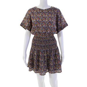 A Piece Apart Womens Cotton Short Sleeve Floral Smocked Mini Dress Black Size XS